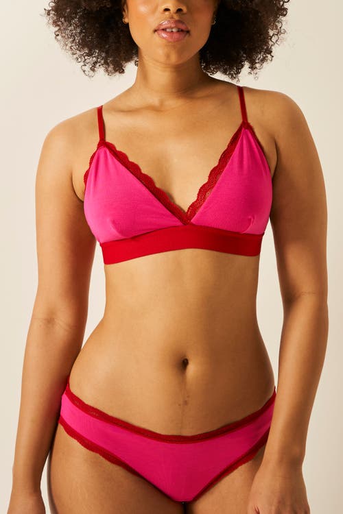 Stripe & Stare Lace Bralette & Original Knicker Set In Raspberry & Scarlet