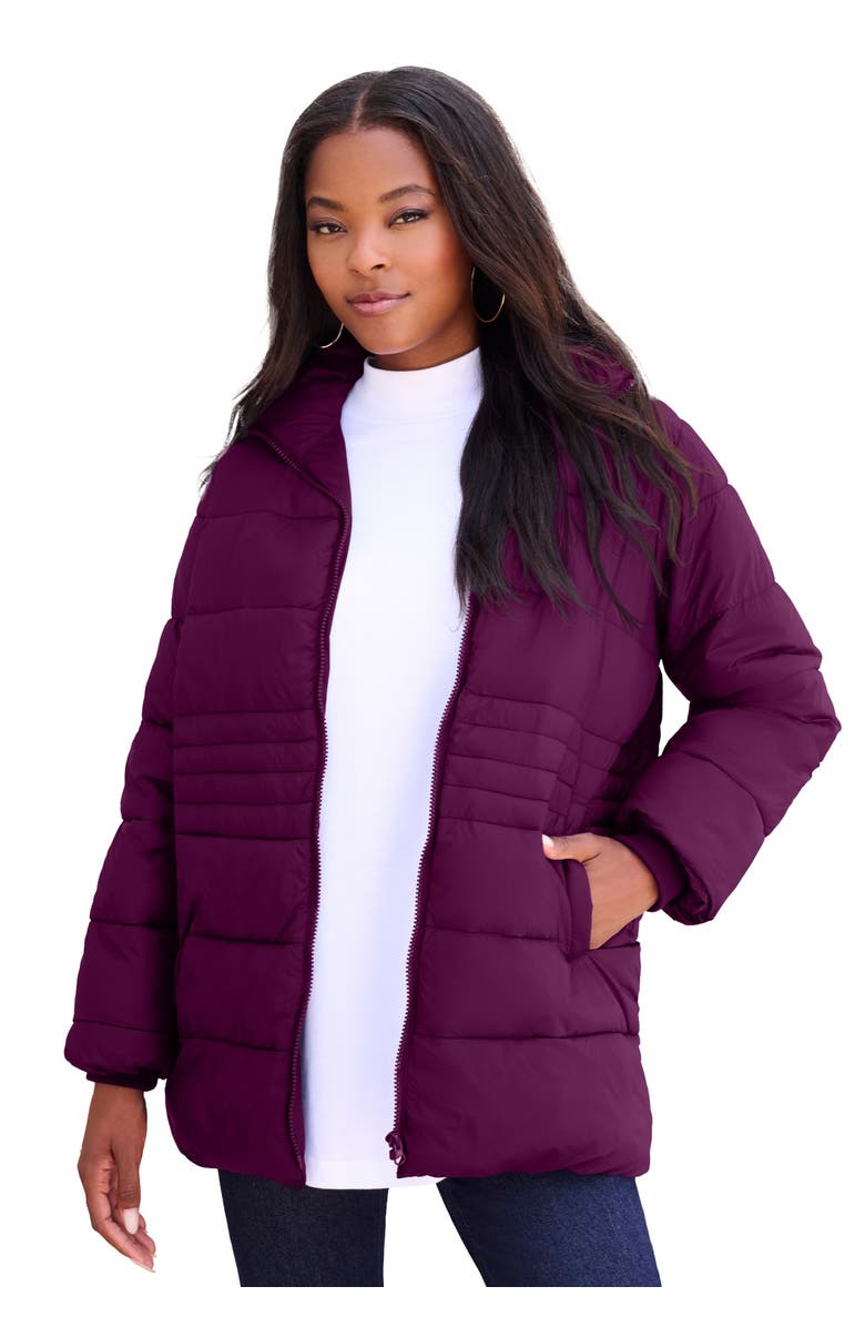 Roaman's Plus Size Lightweight Quilted Jacket, Main, color, Dark Berry