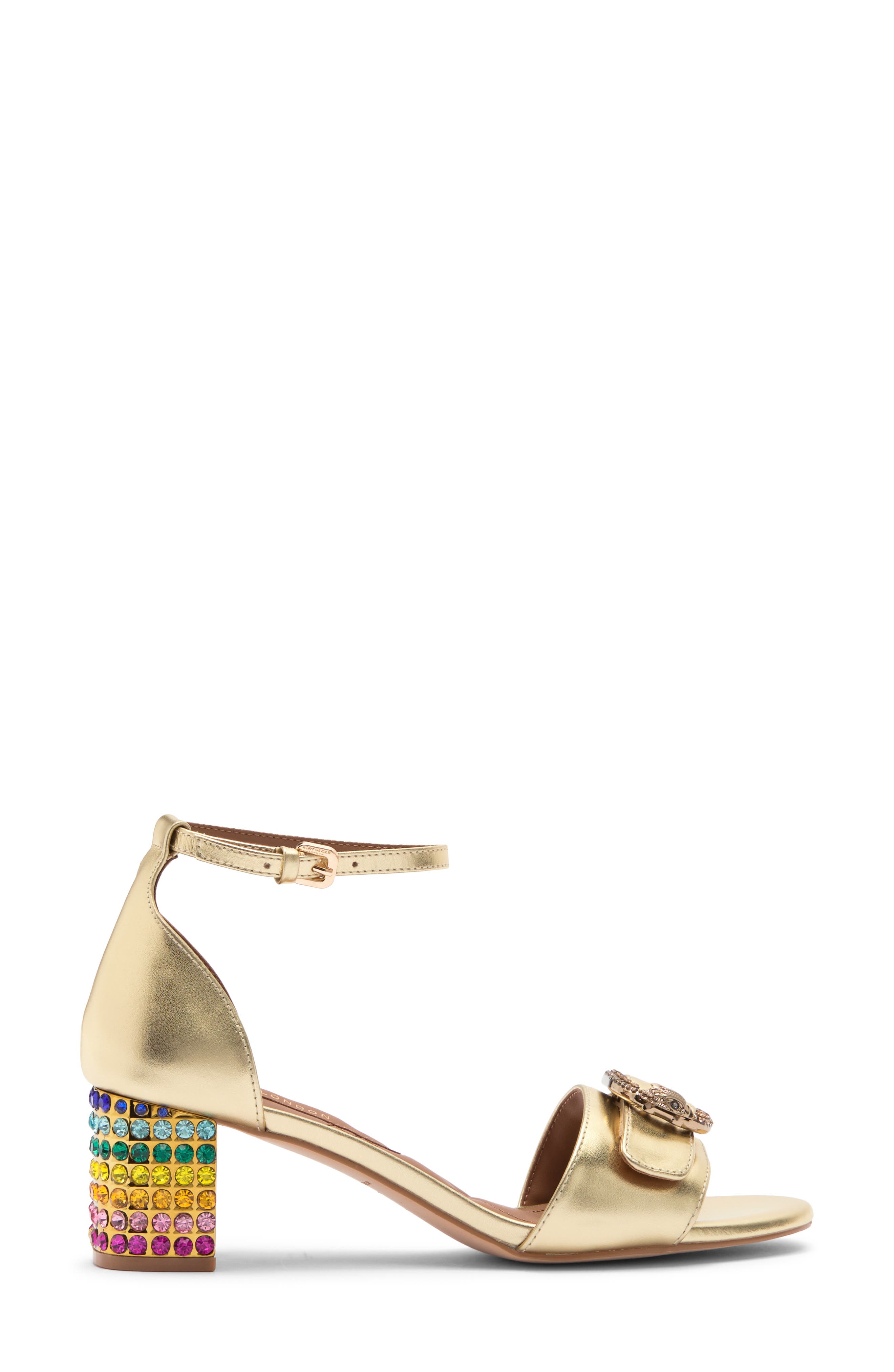 Kurt Geiger London Mayfair Eagle Block Heel Sandal, Alternate, color, Gold