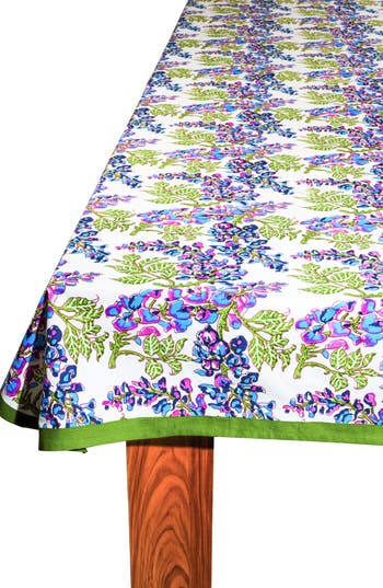 Tiramisu Bluebell Symphony Block Print Cotton Tablecloth In Purple
