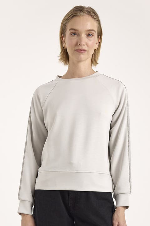 Bead Trim Jersey Crew Neck Sweatshirt