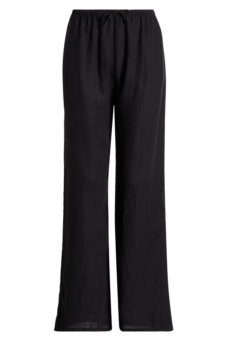 Linen Flare Pajama Pants, Alternate, color, BLACK