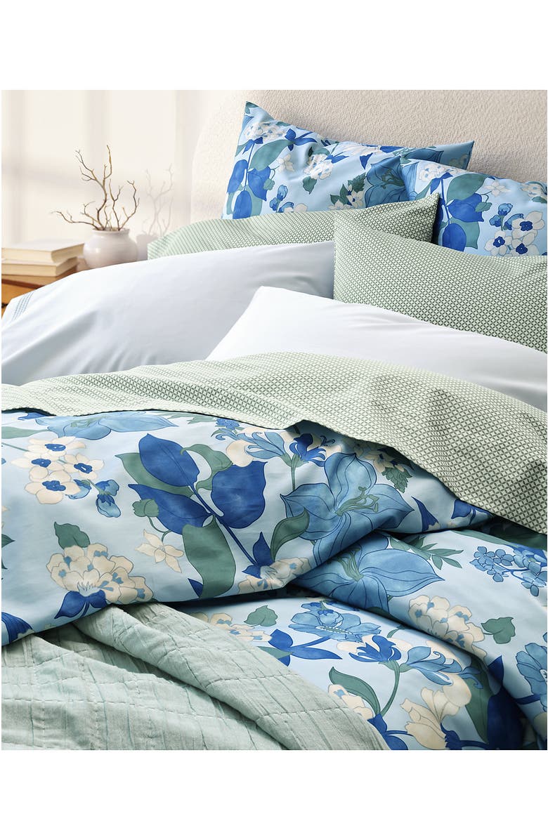 Lands' End 400 Thread Count Premium Supima Cotton No Iron Sateen Comforter, Alternate, color, Serene Blue Lilies