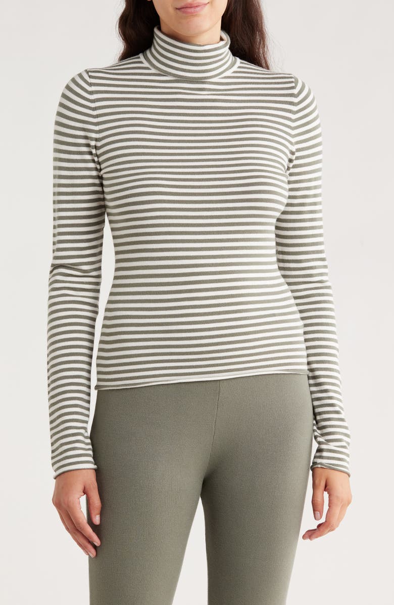 Splendid x Cella Jane Stripe Layering Turtleneck Sweater, Main, color, Snow White/ Olive Stripe