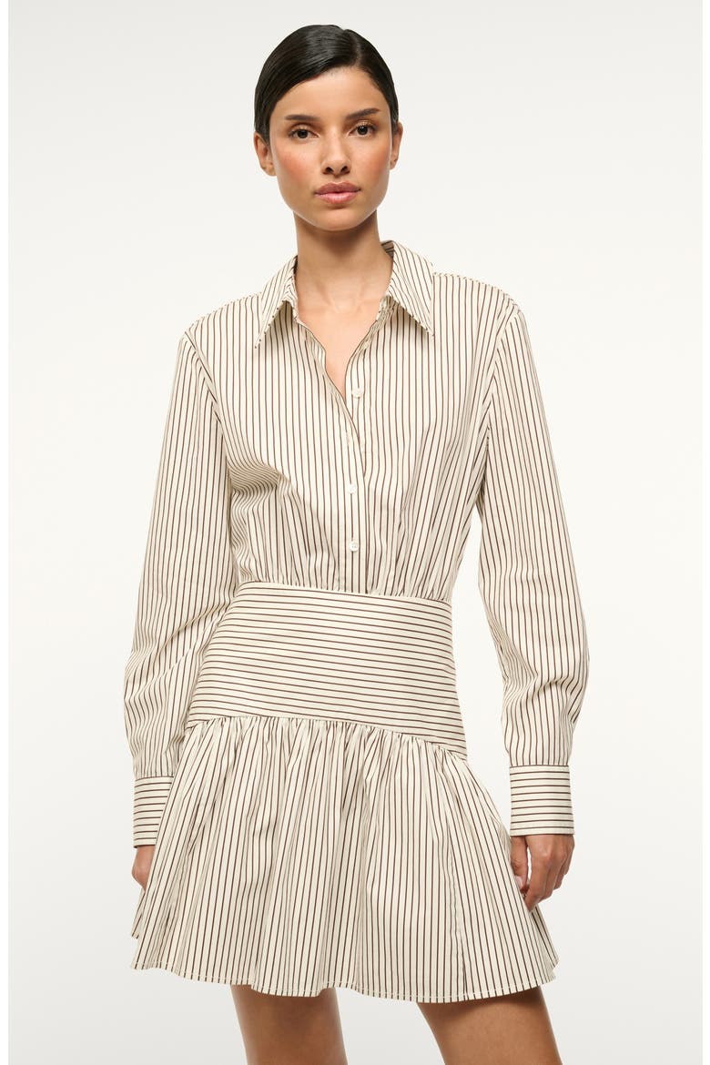 Rocco Stripe Long Sleeve Stretch Cotton Mini Shirtdress, Alternate, color, IVORY/ DARK OAK MICRO STRIPE