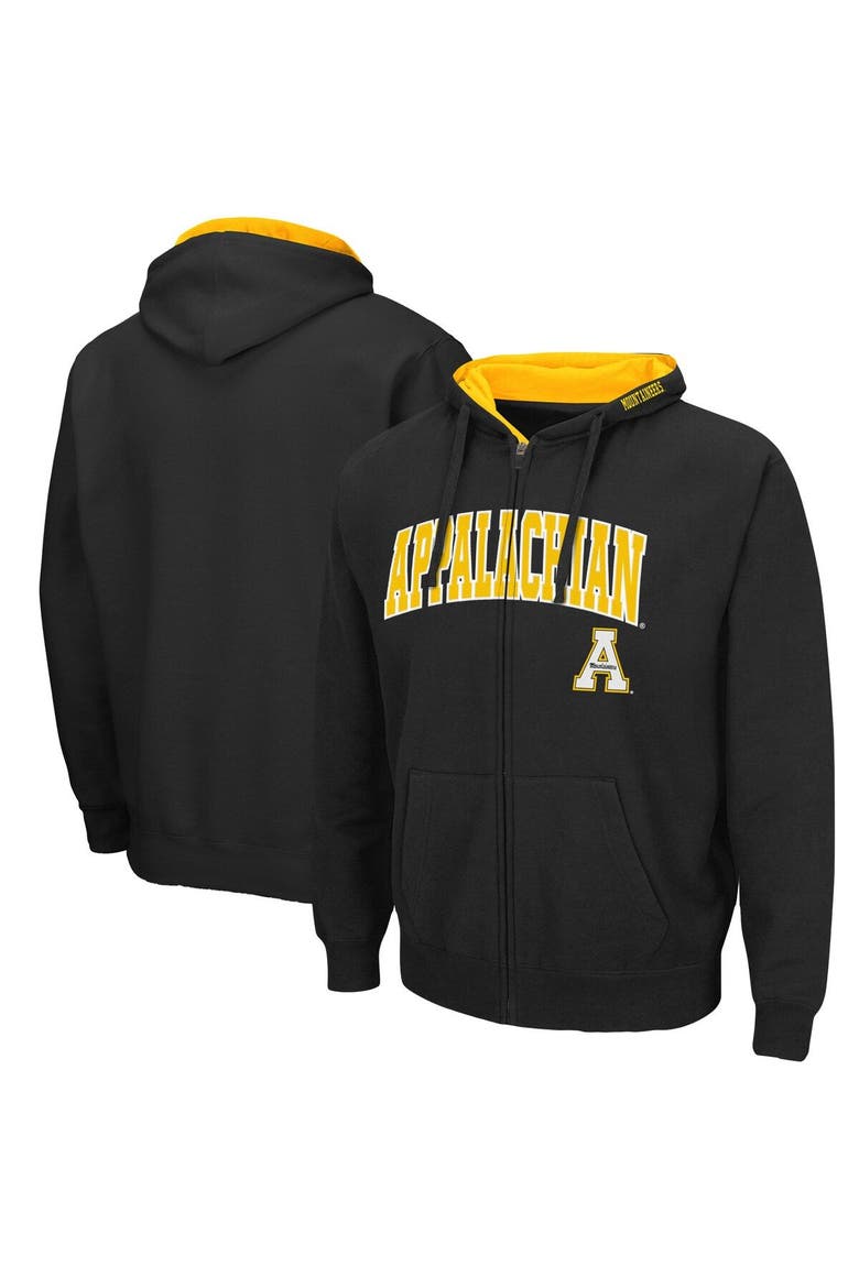 Men's Colosseum Black Appalachian State Mountaineers Arch & Logo 3.0 Full-Zip Hoodie, Main, color, Black