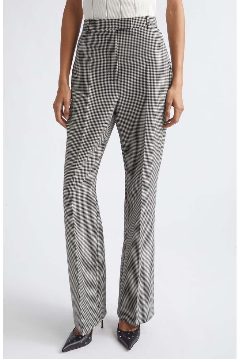 High Waist Plaid Wool Straight Leg Pants, Main, color, BLACK/IVORY