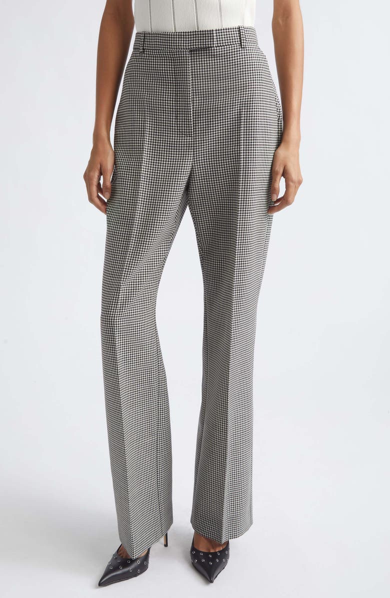 McQueen High Waist Plaid Wool Straight Leg Pants, Main, color, Black/Ivory