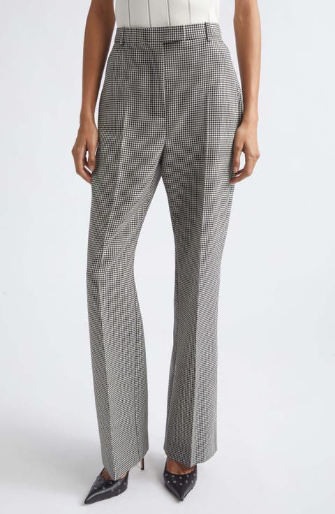 High Waist Plaid Wool Straight Leg Pants