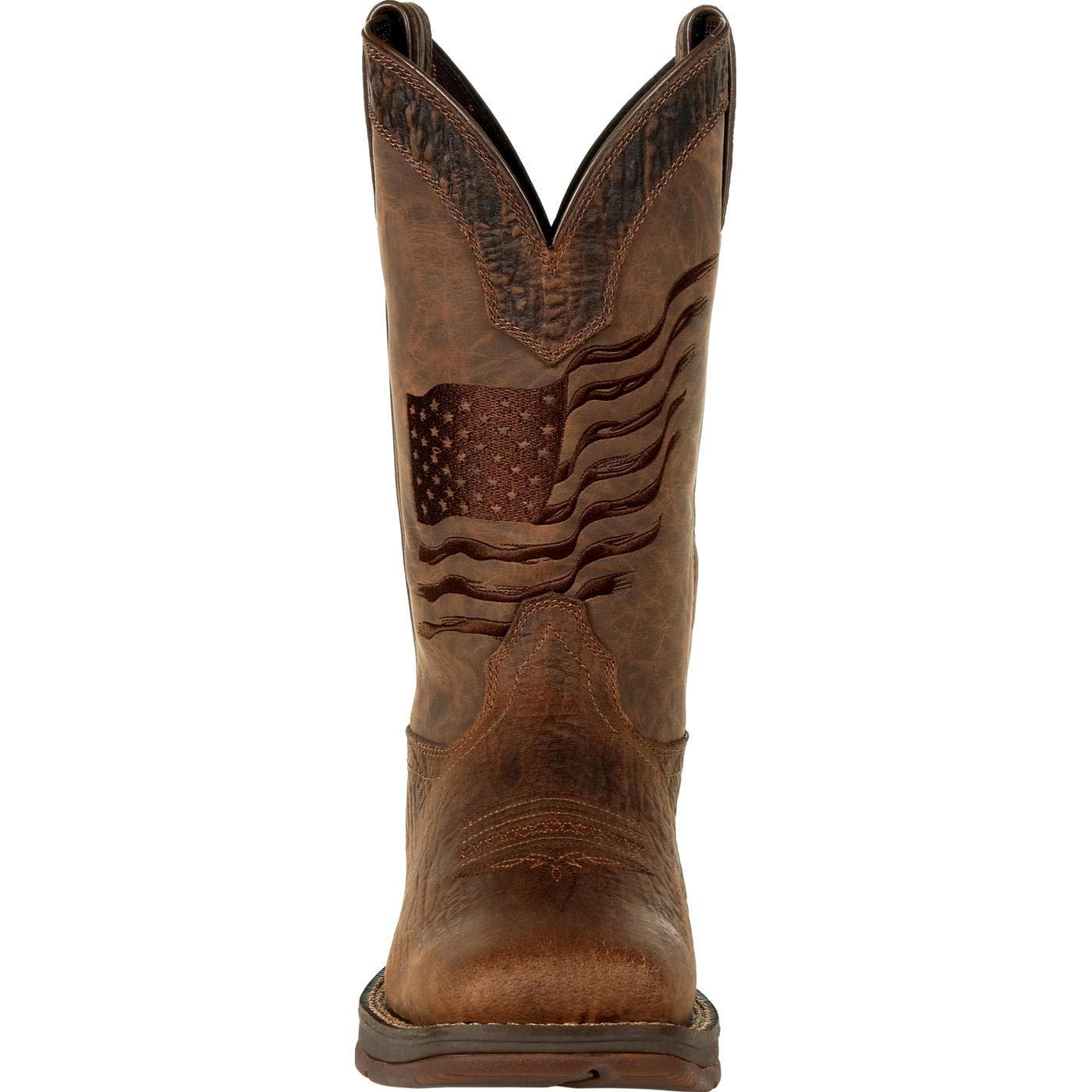 DURANGO Brown Distressed Flag Embroidery Western Boot, Alternate, color, Acorn
