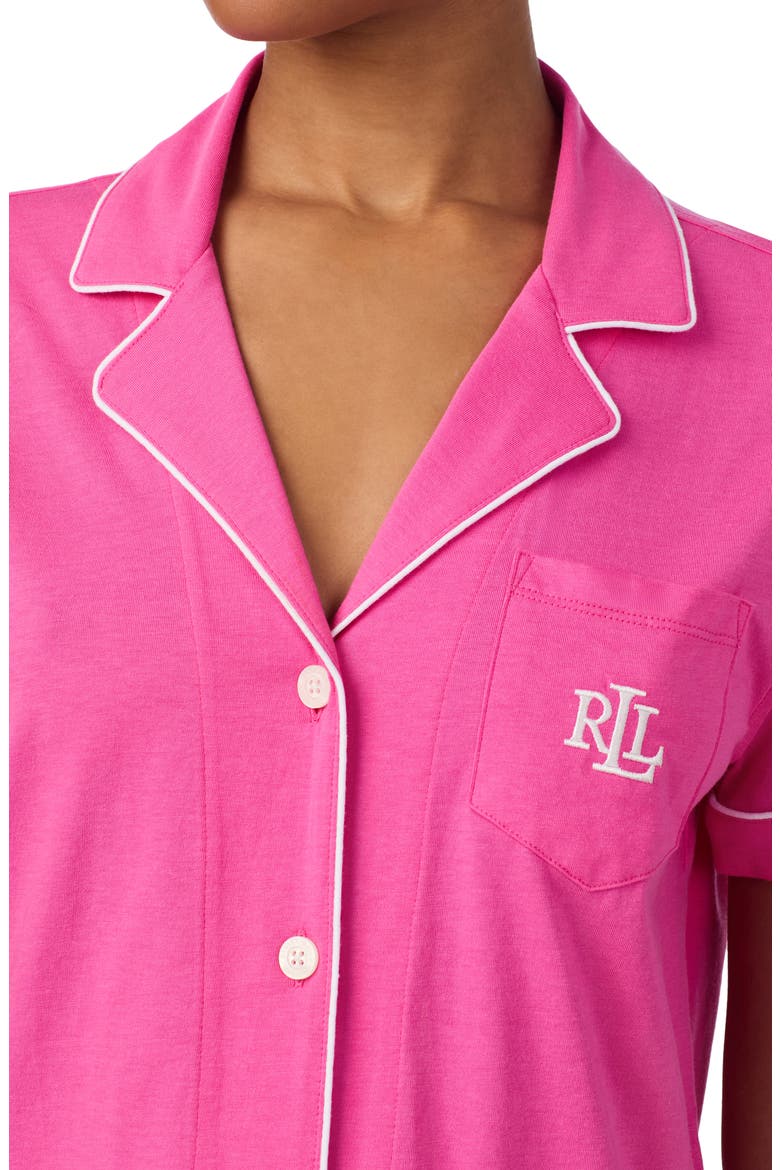 Notch Collar Boxer Short Pajamas, Alternate, color, DARK PINK