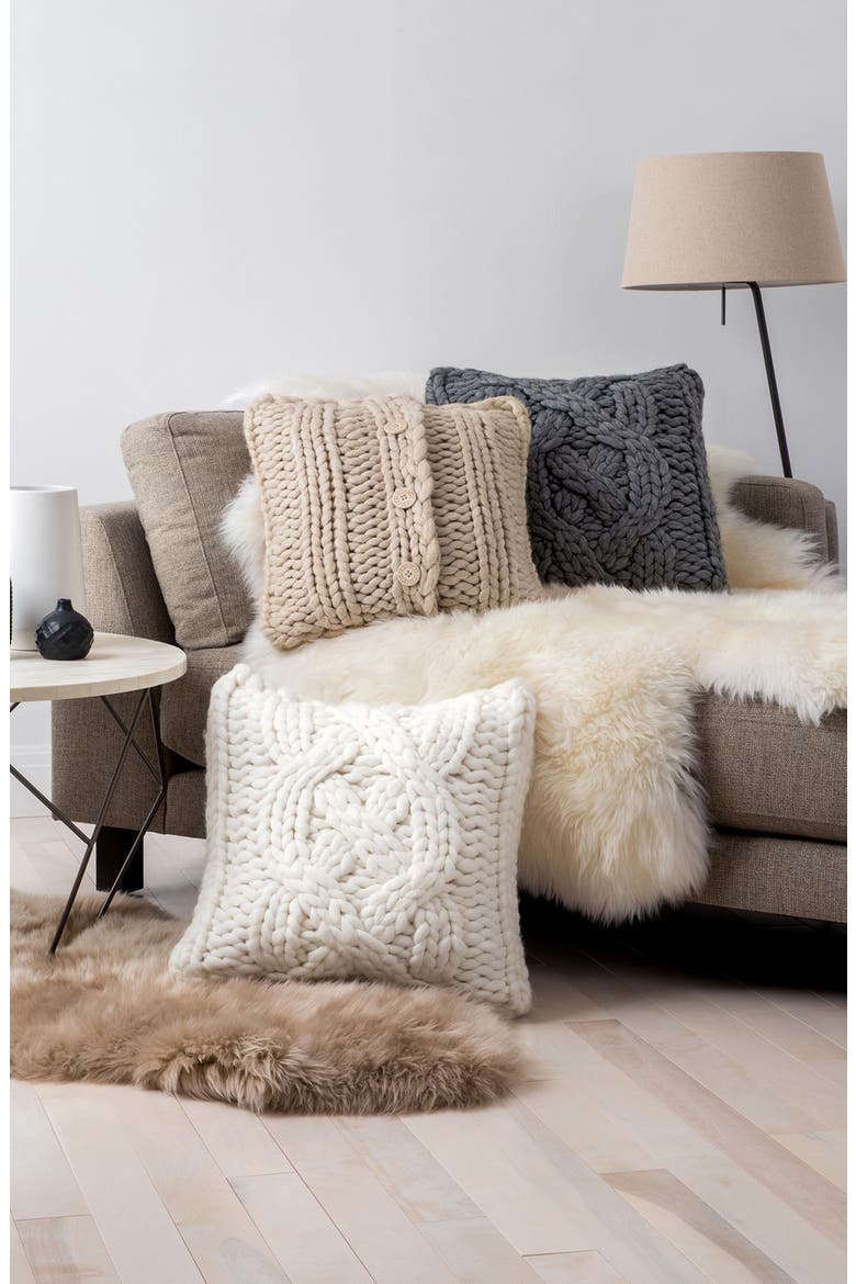 Australia Oversize Cable Knit Pillow, Alternate, color, GREY