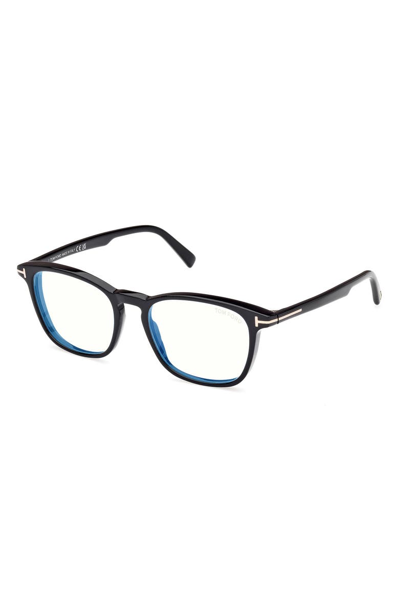 TOM FORD 52mm Square Optical Glasses, Alternate, color, Black Eco / T Logo