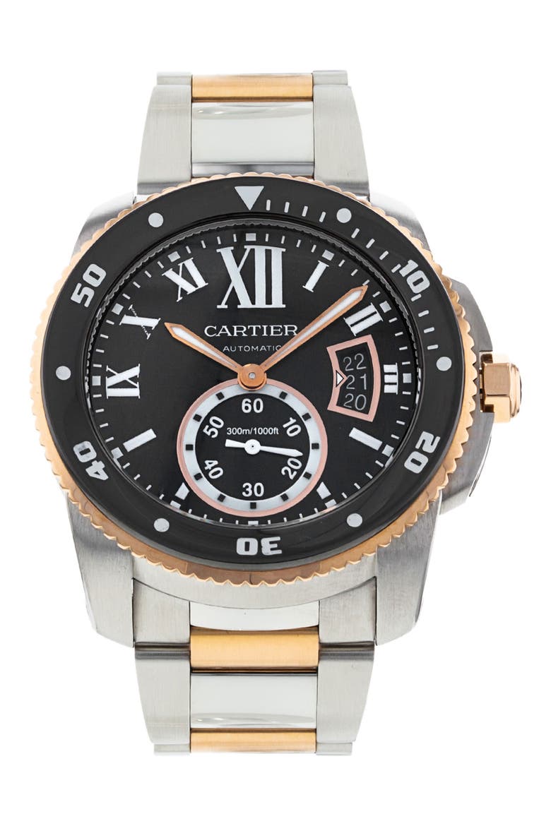 Preowned Calibre Water Resistant Bracelet Watch, 42mm, Main, color, BLACK/ SILVER