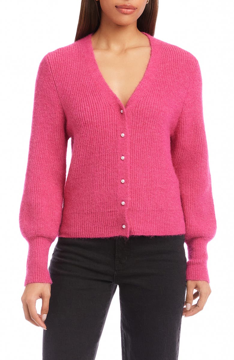 FIFTEEN TWENTY Kennedy Balloon Sleeve Cardigan, Main, color, Hot Pink