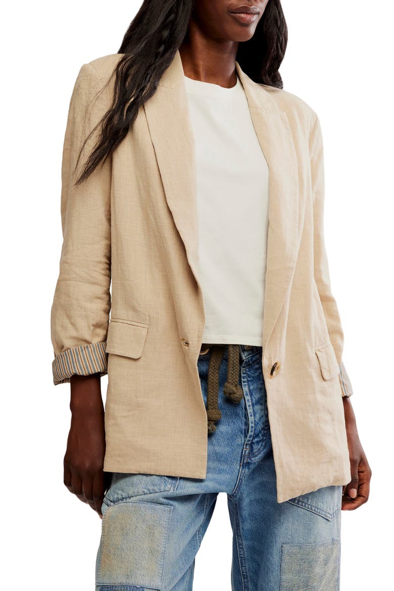 Prep School Linen Blend Blazer, Main, color, BIRCH