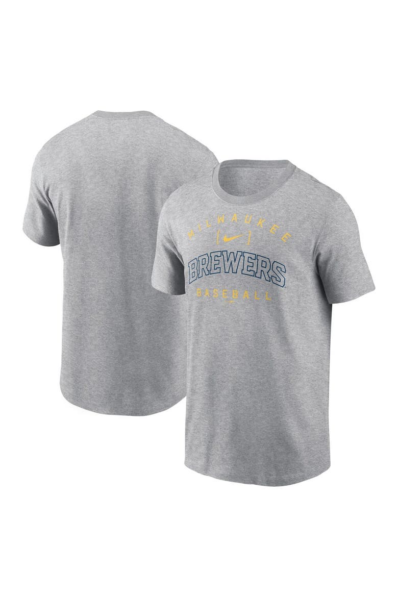 Men's Nike Heather Gray Milwaukee Brewers Home Team Athletic Arch T-Shirt, Main, color, Heather Gray