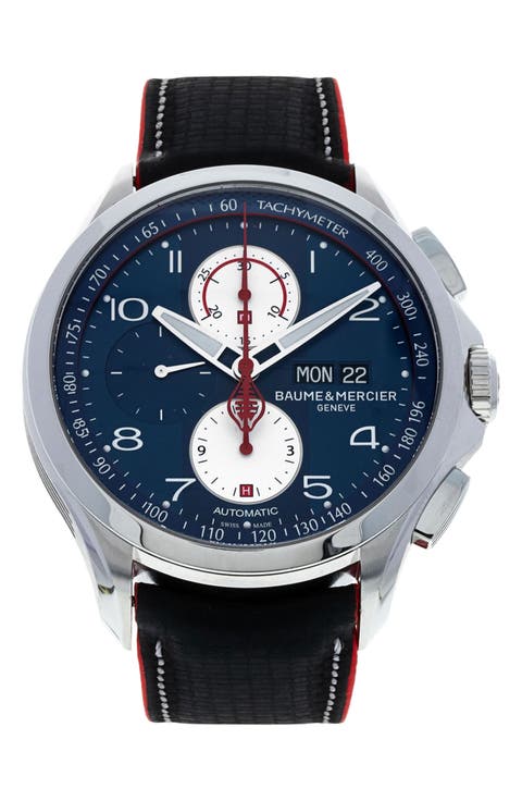 Baume & Mercier Preowned 2017 Clifton M0A10343 Automatic Leather Strap Chronograph Watch, 44mm