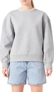 Grey Lab Imitation Pearl Embellished Crewneck Sweatshirt