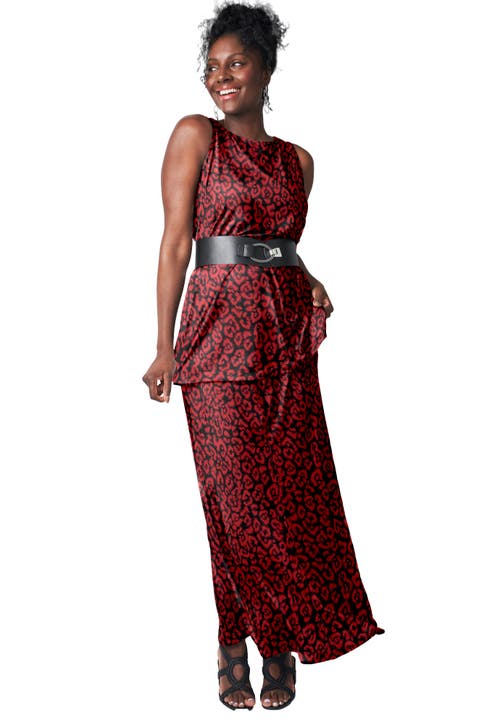 Jessica London Stretch Knit Maxi Skirt In Burgundy