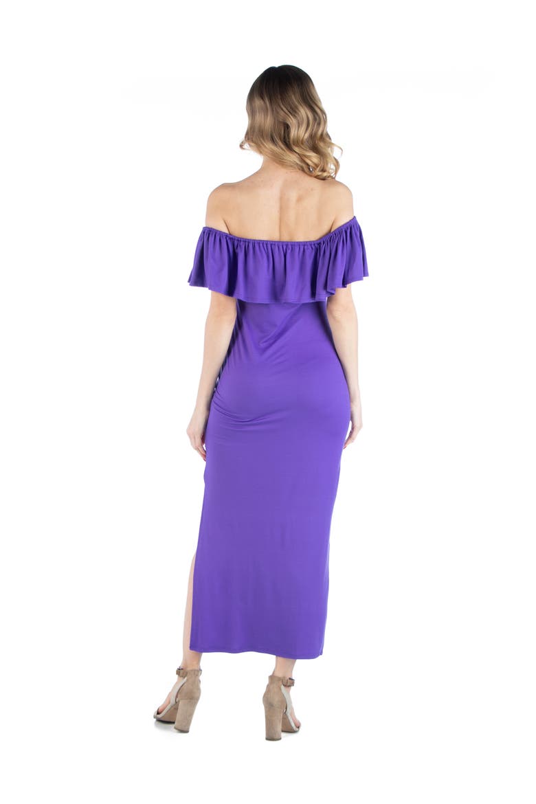 Maternity Off Shoulder Ruffle Detail Maxi Dress, Alternate, color, Purple