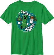 MINECRAFT Boy's Minecraft Creeper Snow Season  Graphic T-Shirt