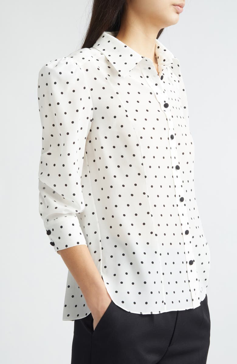 Carolina Herrera Polka Dot Silk Button-Up Shirt, Alternate, color, Ivory Multi