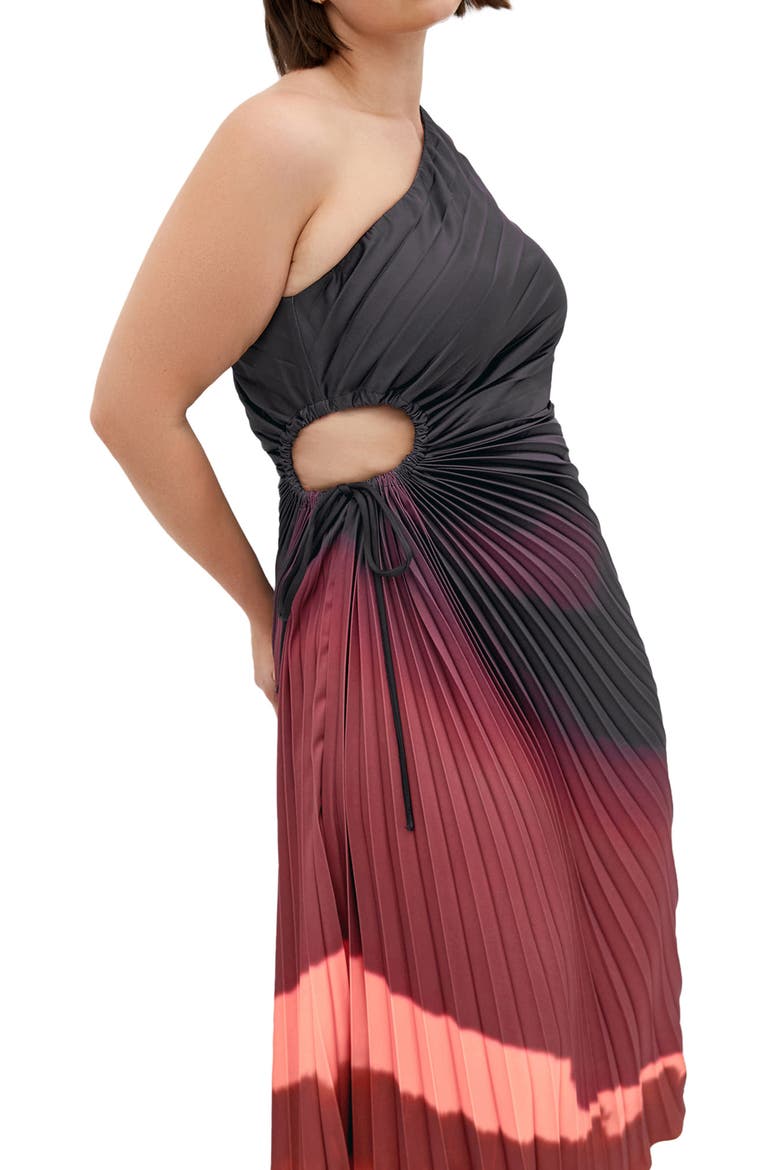 Aliza One-Shoulder Side Cutout Pleated Dress, Alternate, color, SPICY