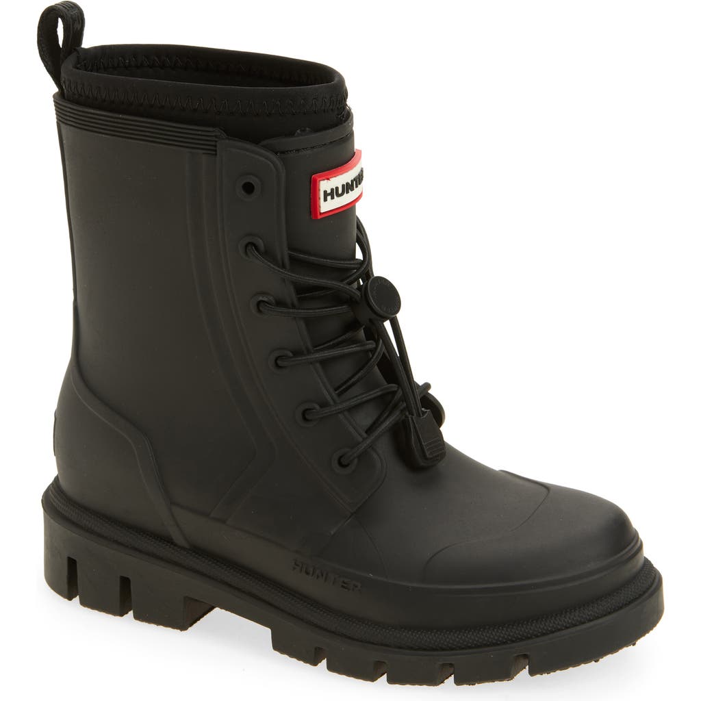 Hunter Kids' Stamp Waterproof Lace-up Rain Boot In Black