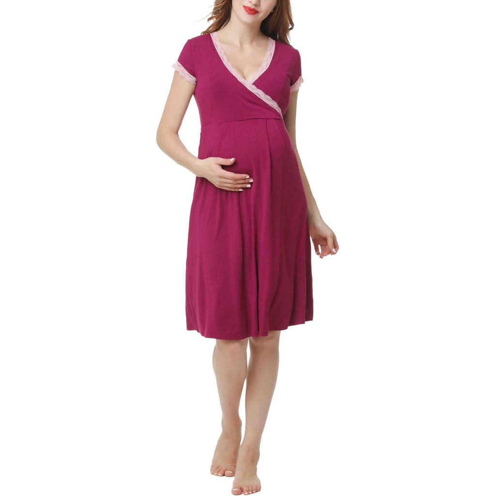 Kimi & Kai Cindy Maternity/nursing Pajamas Set In Deep Berry