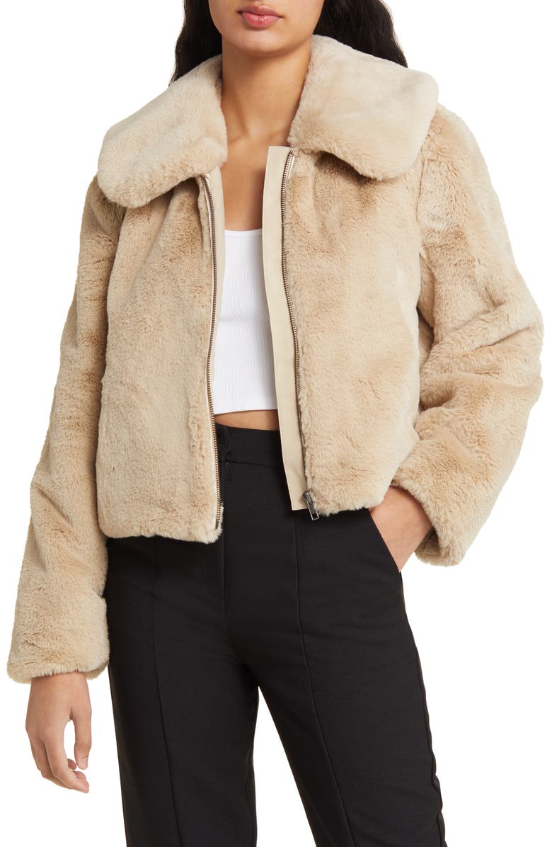 Open Edit Zip Front Faux Fur Jacket, Main, color,