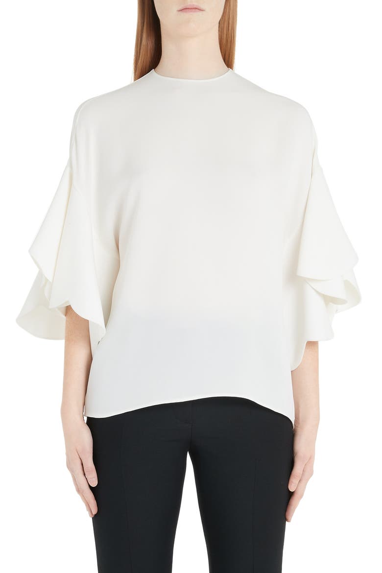 Flutter Sleeve Silk Blouse, Main, color, A03-IVORY