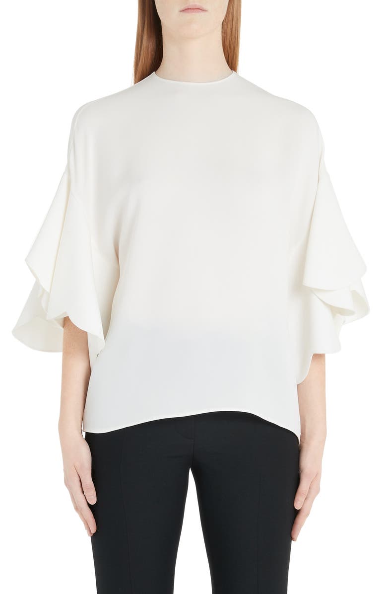 Valentino Flutter Sleeve Silk Blouse, Main, color, 