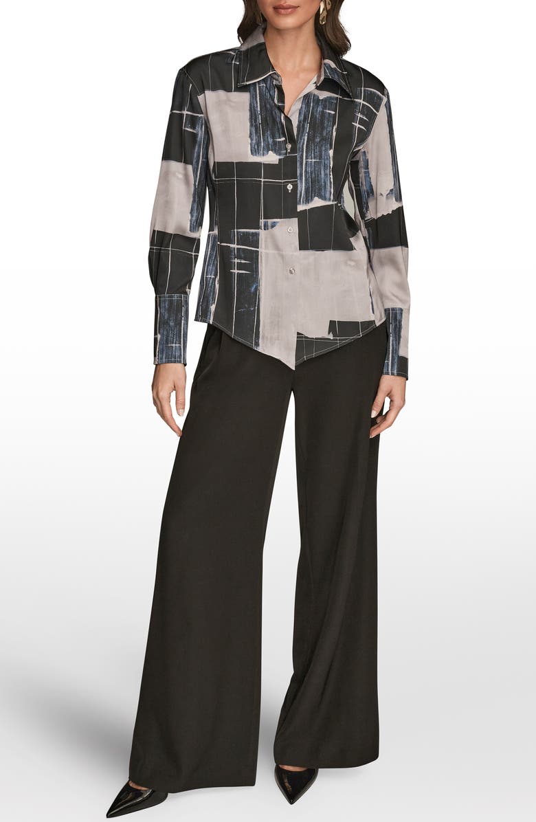 Donna Karan New York Print Satin Shirt, Alternate, color, Vapor Multi