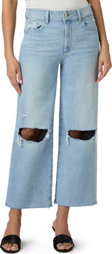 PAIGE Sasha Ankle Crop Raw Hem Wide Leg Jeans