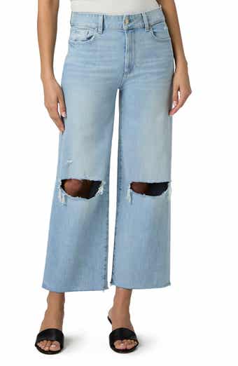 PAIGE Sasha Ankle Crop Raw Hem Wide Leg Jeans