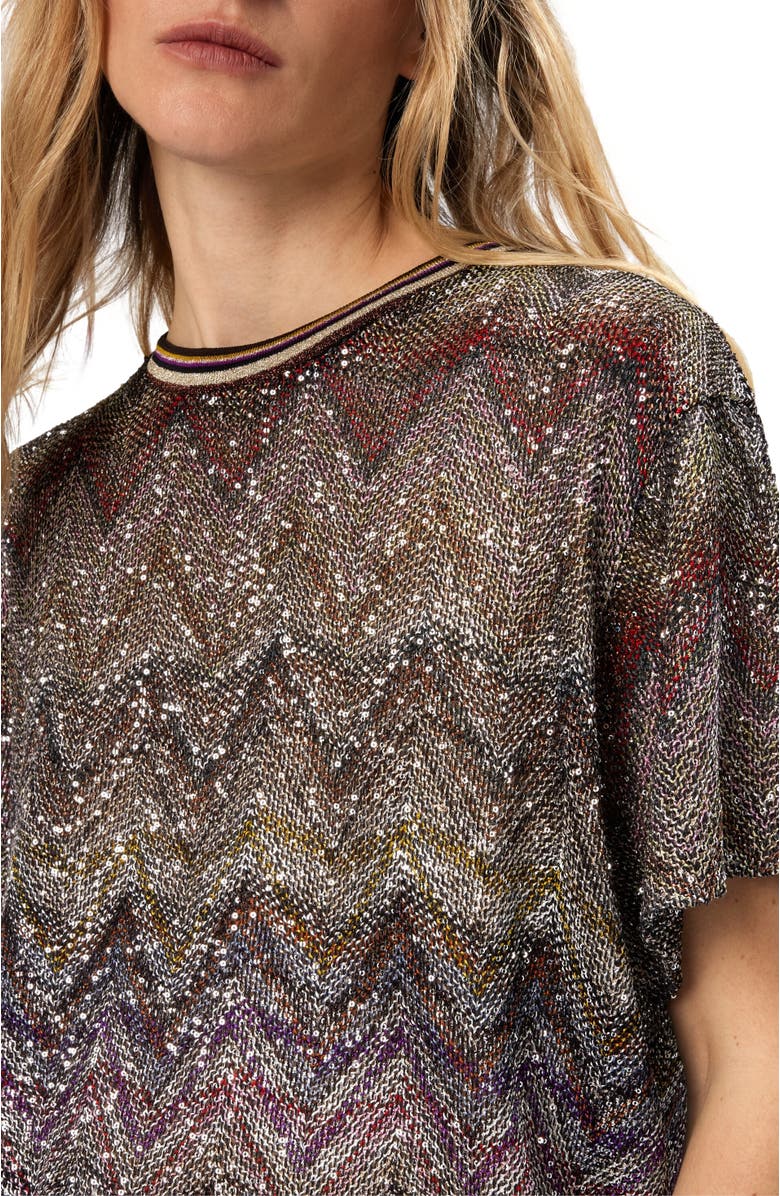 Missoni Short Sleeve T-shirt With Zigzag And Sequins, Alternate, color, Multicoloured