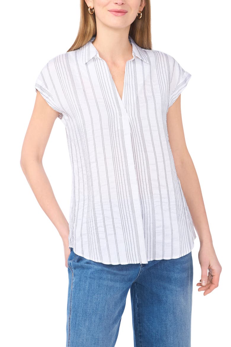Relaxed Fit Stripe Cap Sleeve Top, Main, color, ULTRA WHITE