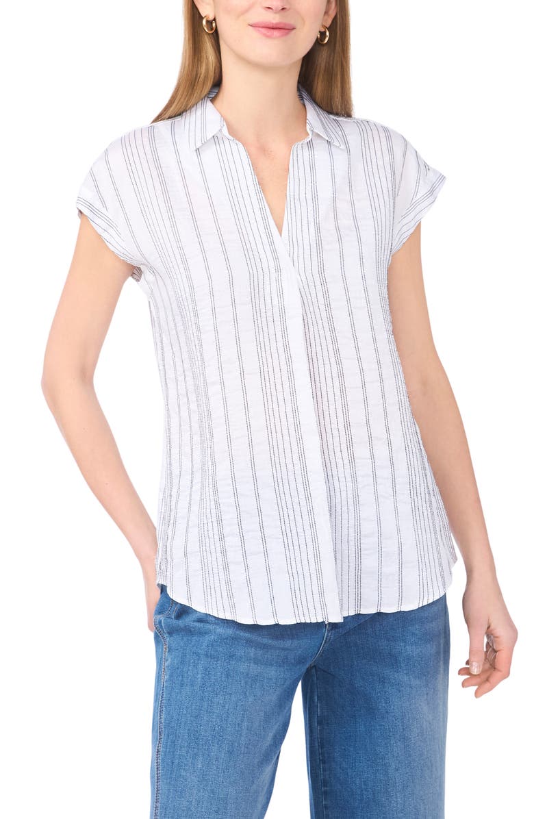Vince Camuto Relaxed Fit Stripe Cap Sleeve Top, Main, color, Ultra White
