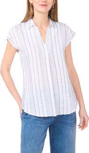Vince Camuto Relaxed Fit Stripe Cap Sleeve Top