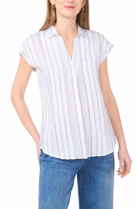 Relaxed Fit Stripe Cap Sleeve Top