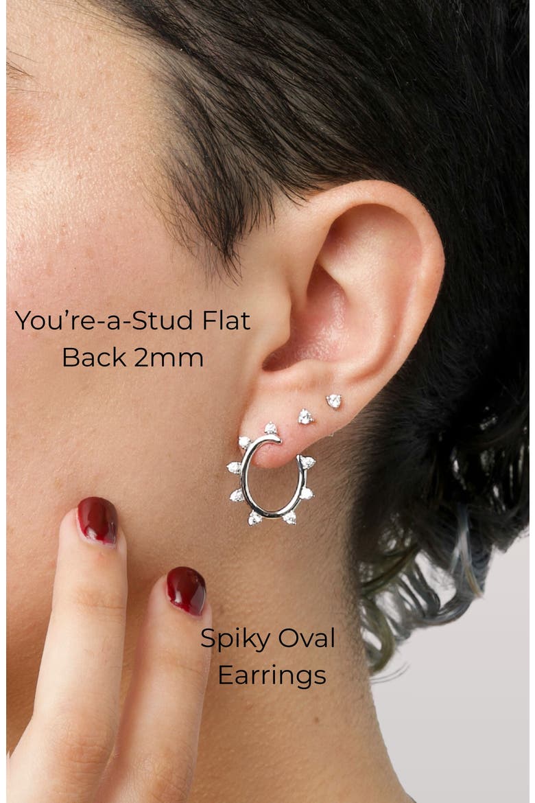 Spiky Oval Earrings, Alternate, color, Silver