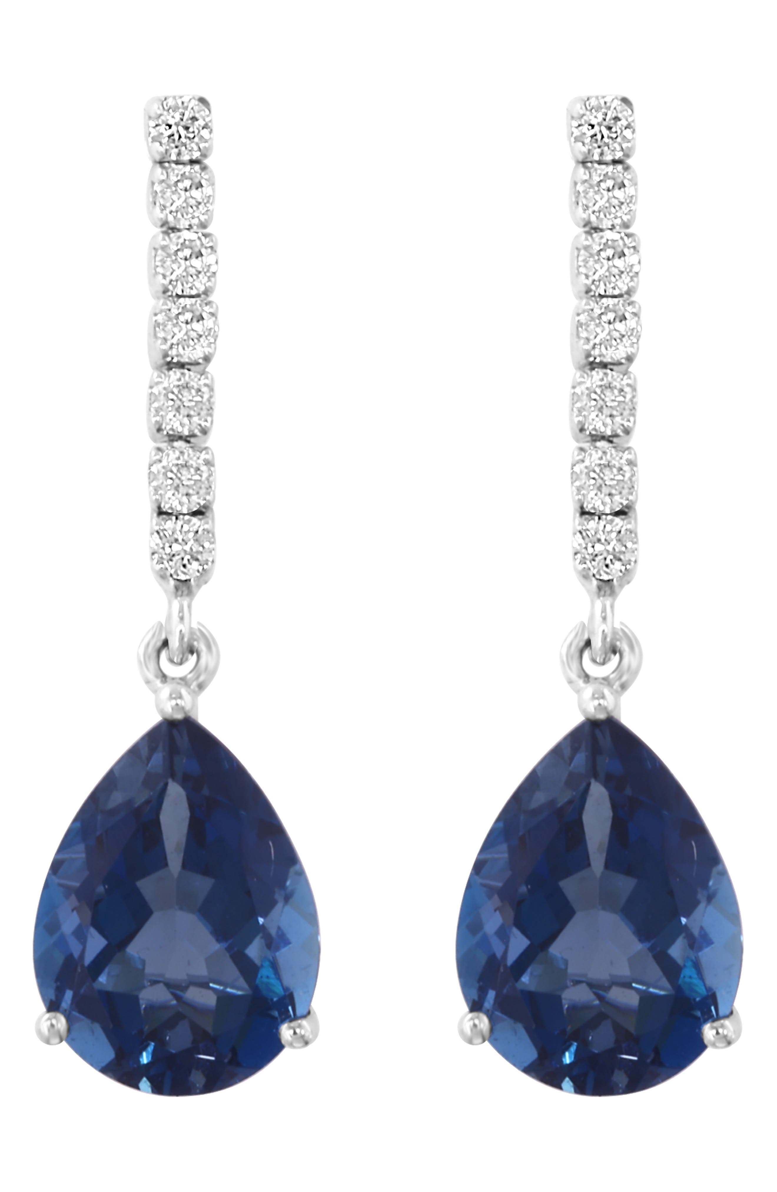 Diamond & London Blue Topaz Drop Earrings