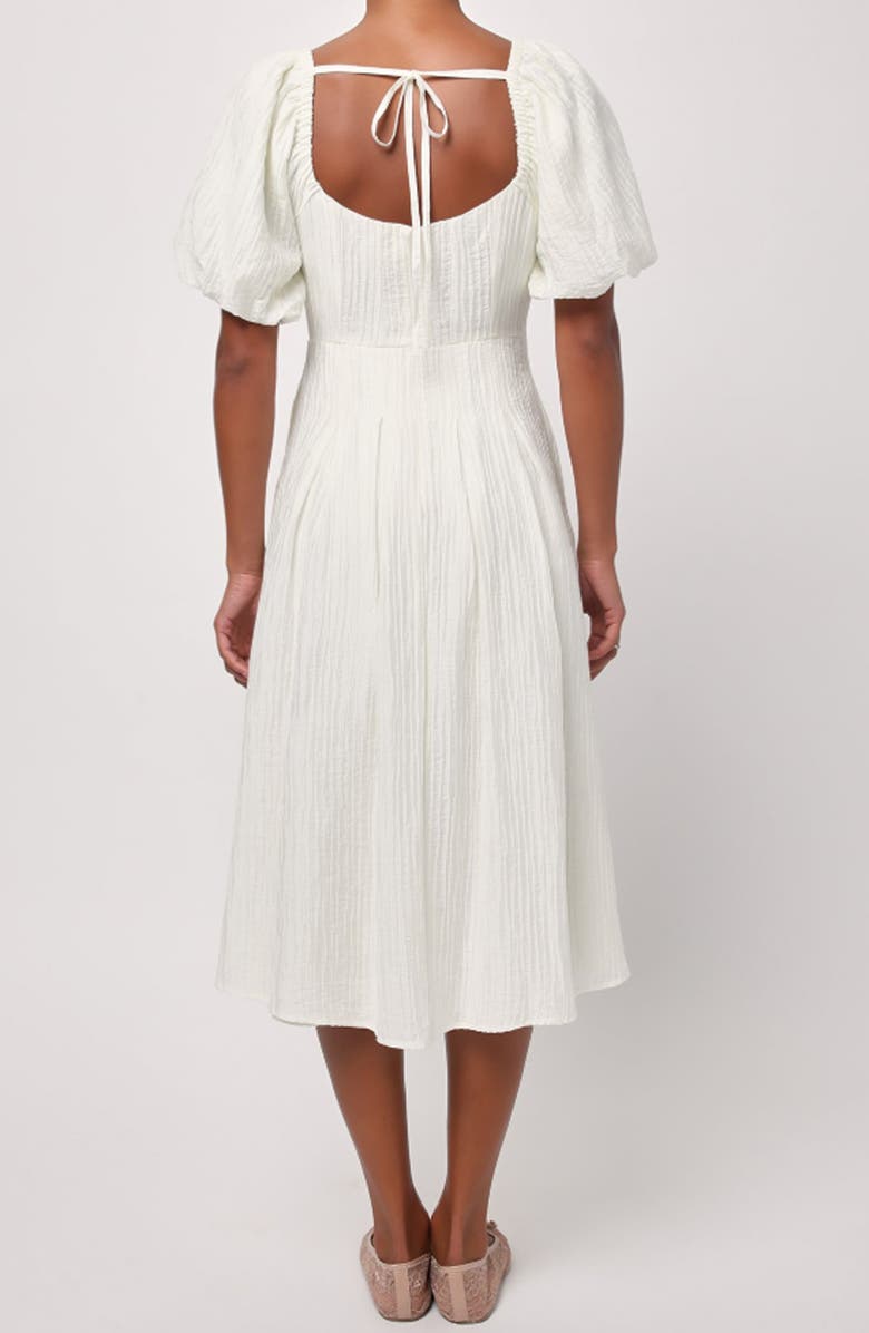 Lulus Melody Puff Sleeve Midi Dress, Alternate, color, White