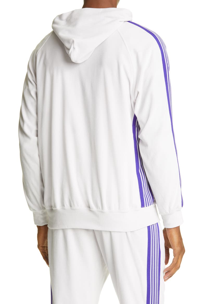 Butterfly Embroidered Velour Track Hoodie, Alternate, color, WHITE