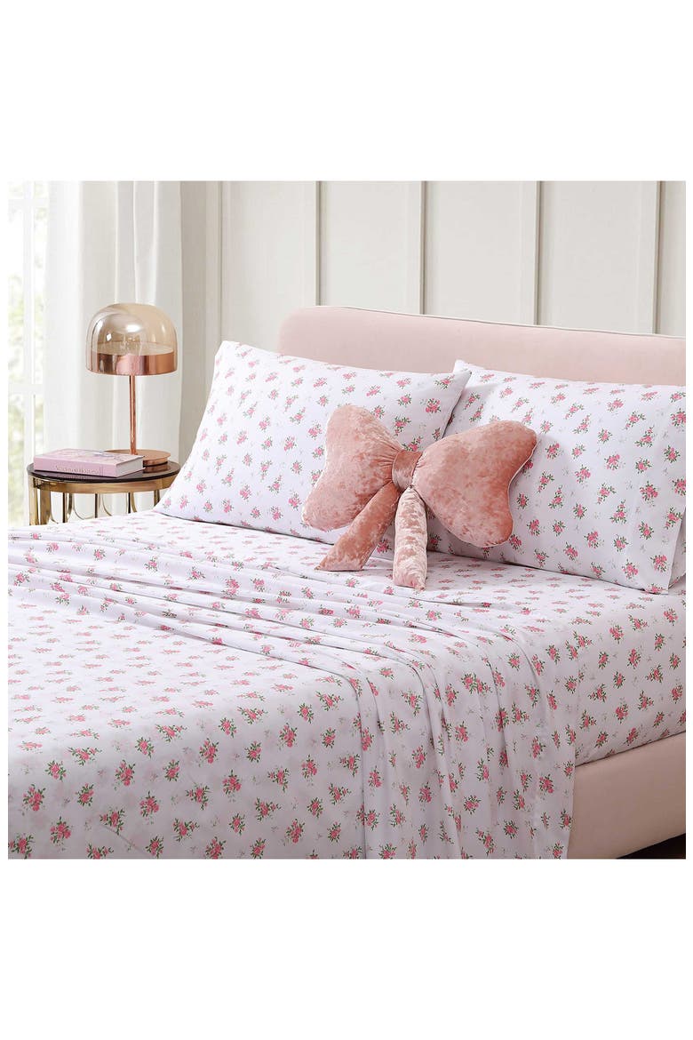 Velvet Bow Plush Throw Pillow, Alternate, color, PINK