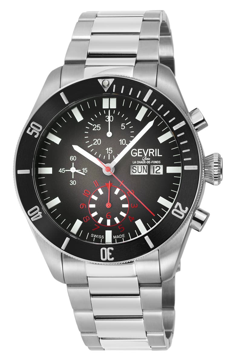 GEVRIL Yorkville Chronograph Quartz Bracelet Watch, 43mm, Main, color, 