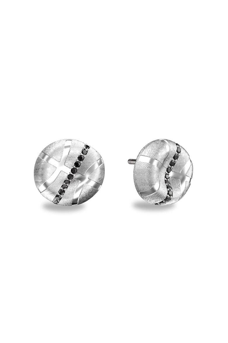 The Basketball Crooked Ball Linear Diamond Earrings, Main, color, Silver / Black Diamond