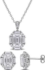 DELMAR Dew Sterling Silver Lab Grown White Moissanite Stud Earrings & Necklace Set