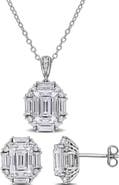 DELMAR Dew Sterling Silver Lab Grown White Moissanite Stud Earrings & Necklace Set